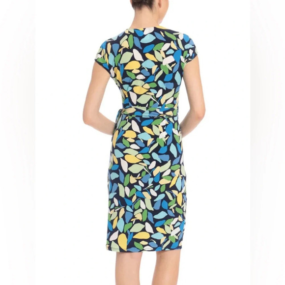 NWT Maggy London Duria Cap Sleeve Navy Blue Leaf Print Jersey Wrap Dress (0) - Picture 2 of 7